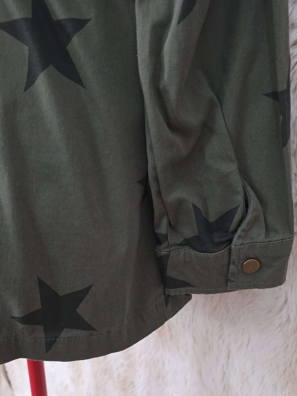 Knox Rose Olive Green Star Print Utility Jacket Women's Large Military Cargo Ano - Picture 12 of 13